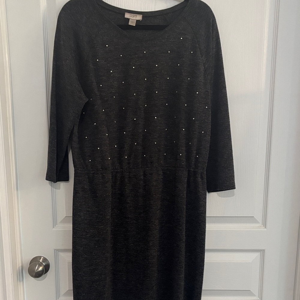 LOFT Black Long Sleeve Dress with Embellishments